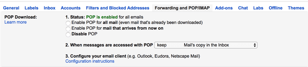 Enable POP in Gmail