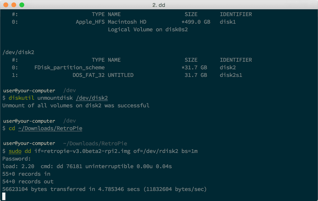 output of dd command