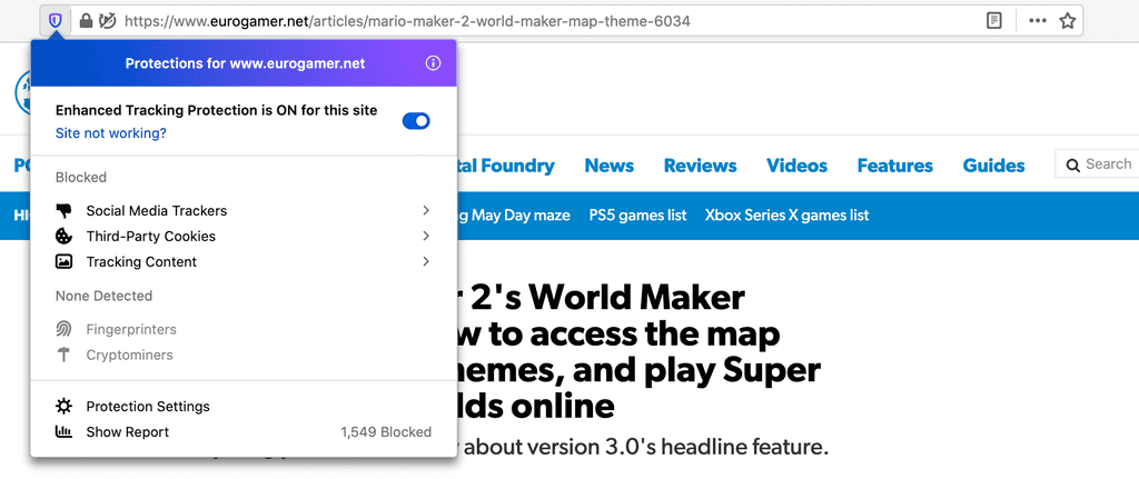 Firefox Enhanced Tracking details