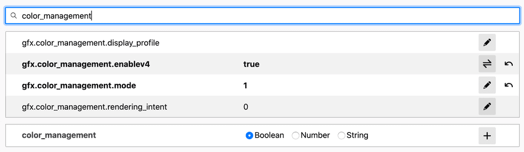 Firefox color management settings
