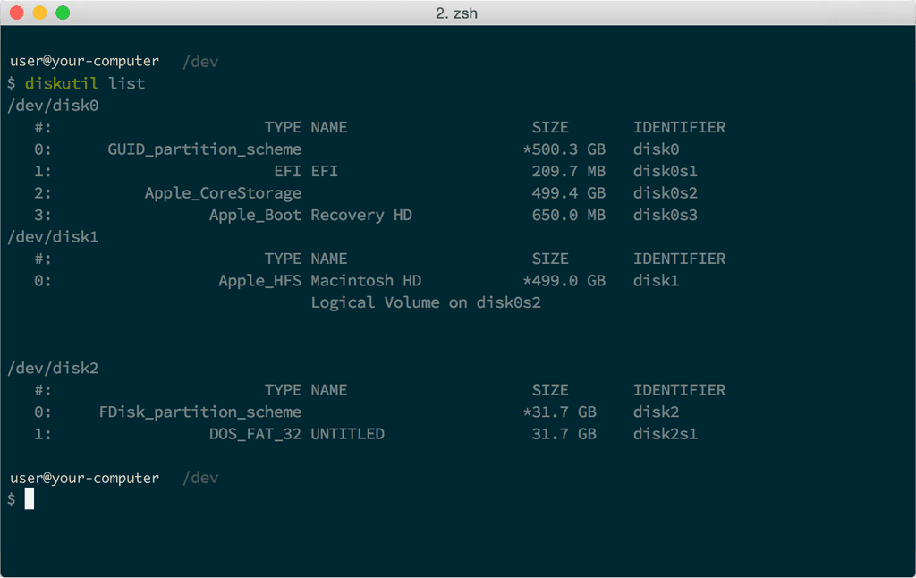 diskutil list output